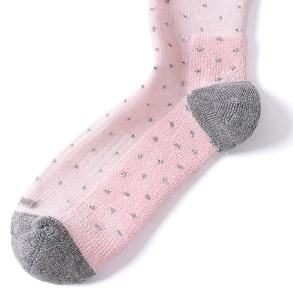 LEVSOX Bamboo Viscose Compression Socks Wide Calf 15-20 mmHg with Cushioned - color: Colorful Polka Dot, size: Large