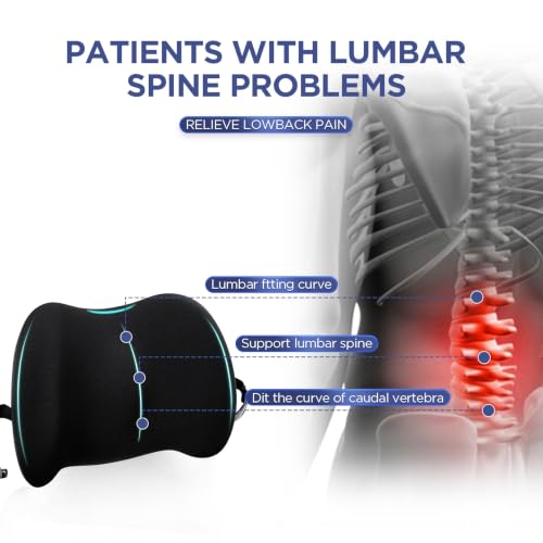 Lumbar Support Pillow for Office Chair, Memory Foam Car Back Cushion - color: A-black