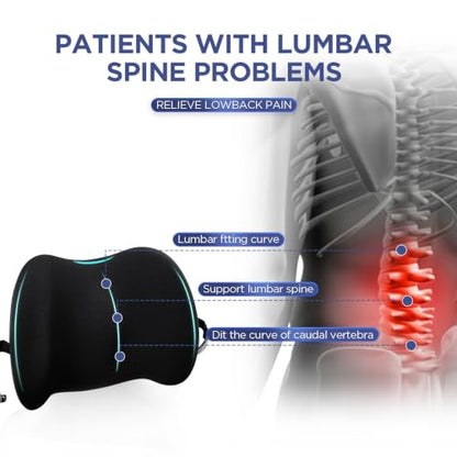Lumbar Support Pillow for Office Chair, Memory Foam Car Back Cushion - color: A-black