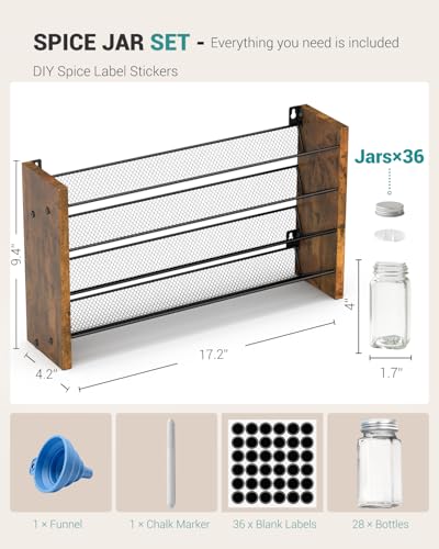 Spice Rack Organizer with 36 Glass Jars, for Cabinet Wall Mount Countertop - size: With 36 Jars, 17.2"W × 9.4"H