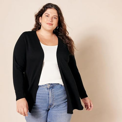 Amazon Essentials Women's Lightweight Long-Sleeve Open-Front Long Cardigan Sweater, Regular Fit - color: Black, size: X-Small
