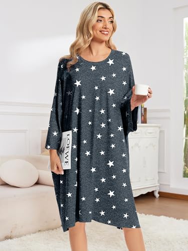 CRIPOM Plus Size Moo Moos for Women Oversized Sleep Shirts with Pockets - color: Grey Star