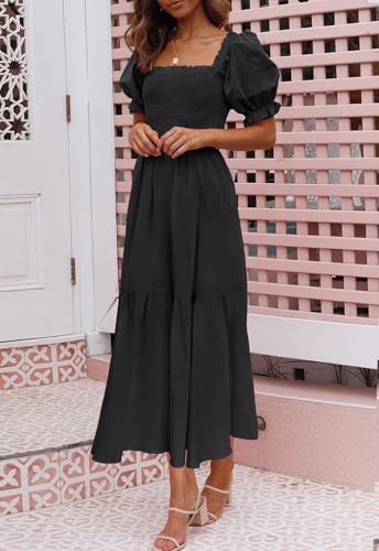 ZESICA Womens 2026 Summer Boho Floral Ruffle Maxi Dress - color: Black, size: Large