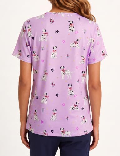 Women's Print Scrub Tops V Neck Short Sleeve Fun Scrubs Shirts - color: Puppy, size: X-Large