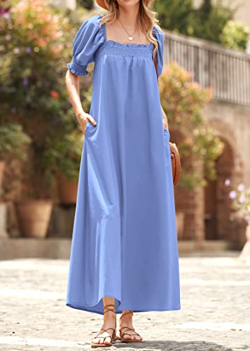 KIRUNDO Women Summer Maxi Dress Puff Sleeve Long Dresses - color: Blue, size: Medium