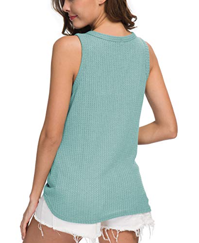 IWOLLENCE Womens Button Tank Tops Tie Front Knot - color: Blue Green, size: Large