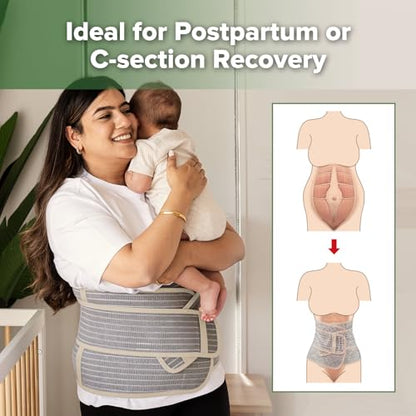 haakaa Postpartum Belly Band, Support Back & Abdomen, Help Natural Delivery & C Section Recovery,Natural Latex,One Size - color: Almond