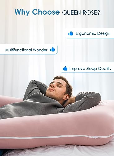 QUEEN ROSE Cooling Pregnancy Pillow, U Shaped Maternity Body Pillow, Pink - color: Pink