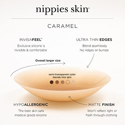 Nippies Non-Adhesive Silicone Nipple Covers, No Show Sports Bra Inserts - color: Caramel, size: Size 1 (Fits A-C Cups)