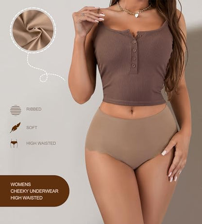 SHARICCA Seamless Underwear for Women Silk High Waisted Cheeky Panties Pack - color: 5p - Brown, size: Small