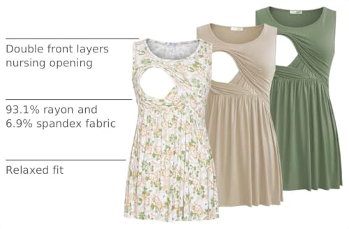 Bearsland Maternity Nursing Tank Tops - color: Khaki&gray Green&green White Flower, size: Small