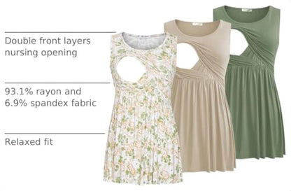 Bearsland Maternity Nursing Tank Tops - color: Khaki&gray Green&green White Flower, size: Small