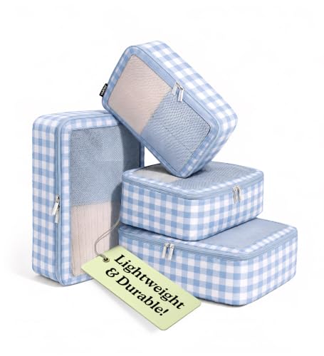 Vandel TSA-Friendly Packing Cubes for Carry On, Mesh Suitcase Organizer Bag - color: 1. Blue Gingham, size: 4 Pack (Standard)