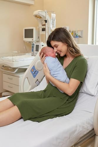 OUGES Women's Stain Resistant Labor Delivery Wrap Nursing Maternity Dress - color: Army Green, size: Small