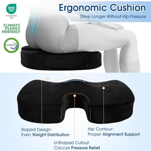 CloudBliss Ergonomic Seat Cushion & Lumbar Support Pillow Set, Black,Large - color: Black, size: Large