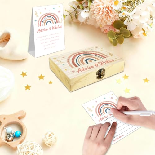 Boho Pink Baby Shower Advice Cards With Box, Girl Baby Shower Decorations - style: Advice-rainbow