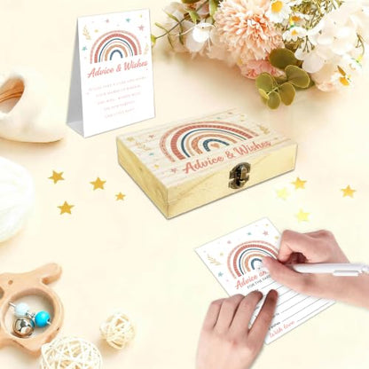 Boho Pink Baby Shower Advice Cards With Box, Girl Baby Shower Decorations - style: Advice-rainbow