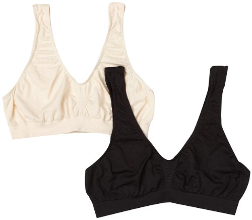 Bali Women's Microfiber Bralette Pack, Comfort Revolution Seamless T-Shirt Bra, Crop Top Bralette, 2-Pack - color: 2 Pack - Black/Light Beige, size: Large