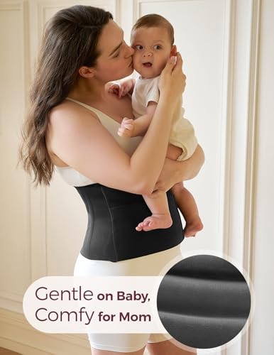 Momcozy Ergowrap Petite Belly Binder, 3D Lifting & Ergonest Back Support - color: 9" / Black, size: Large