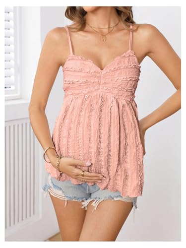 MakeMeChic Women's Maternity Babydoll Tank Tops Peplum Ruffle Cami Top - color: Dusty Pink, size: Small