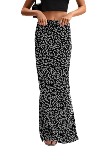 KIFOVEN Women's High Waist Elastic Maxi Skirt - color: Flower-1, size: X-Large