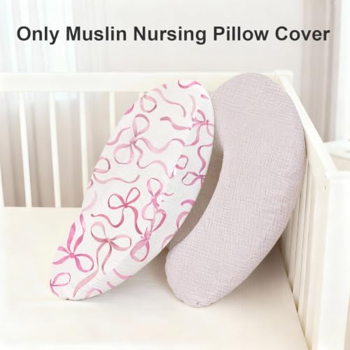Little Grape Land 100% Cotton Muslin Nursing Pillow Covers 2 Pack, (Bow) - color: Bow/Blush