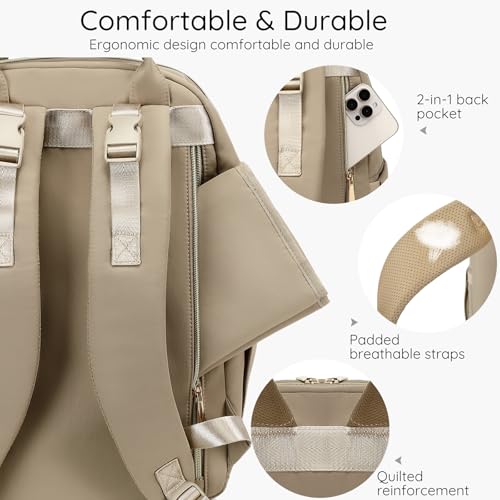 AIJIEKE Diaper Bag Backpack, Large Multi-functional Diaper Backpack, Khaki - color: Brown Taupe