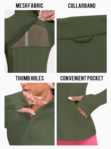 VUTRU Women's Workout Yoga Jacket Full Zip Running Athletic Track Jacket - color: Back Mesh Vent Army Green, size: X-Small