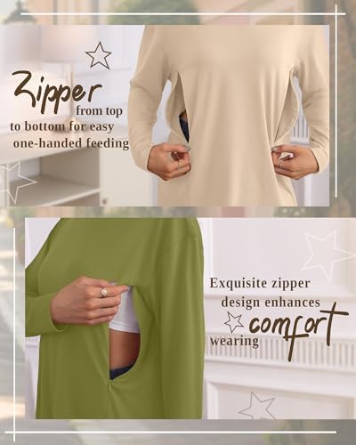 3 Pack Nursing Breastfeeding Tops - color: Ginger, Grass Green, Light Apricot, size: Medium