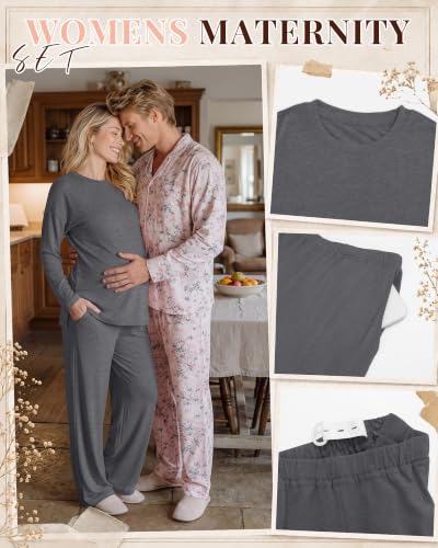 Riyiper Womens Oversized Maternity Pajama 2 Piece Set - color: Dark Heather Gray, size: Medium