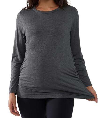 Joyaria Cooling Maternity Shirts Long Sleeve Bamboo Viscose for Women - color: Charcoal, size: XX-Large