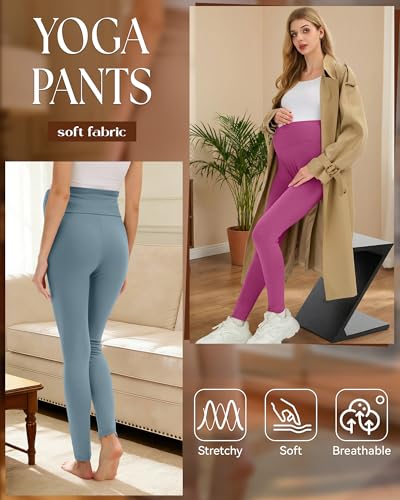 3 Pack Women's Maternity Leggings Pregnancy Pant - color: Black, Blue, Peach Pink, size: Medium