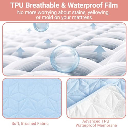 2 Pack QuiltedWaterproof Pads for Bed Washable 18x24 Inch Blue - color: Blue, size: 18"x24"