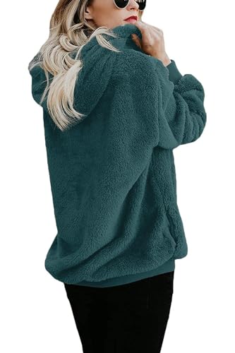 ReachMe Womens Oversized Sherpa Hoodie Pullover Fleece Sweatshirt - color: A Teal, size: Medium