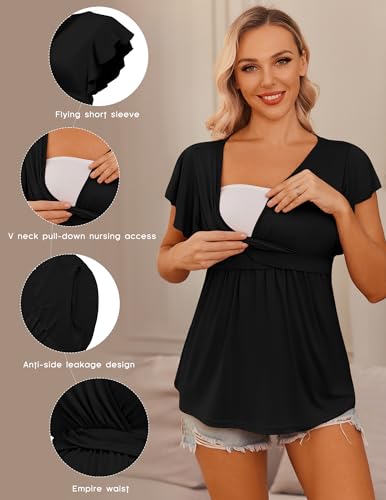 Ekouaer Maternity Shirts 3 Packs Nursing Tops Pregnancy Clothes - color: Army Green + Grey + Black(3pcs), size: Medium