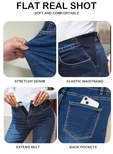 BLENCOT Womens Maternity Jeans Elastic Waist Stretch Pregnancy Denim Pants - color: Bluing, size: X-Large