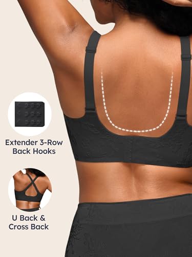 Wireless Jelly Jacquard Bralettes for Women Seamless Convertible Bras - color: Black, size: Large
