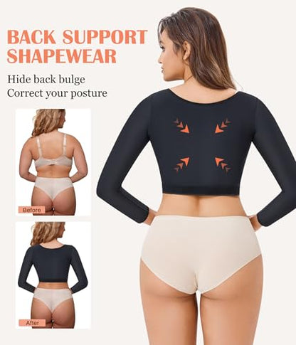 LANCS Arm Compression Sleeve Women Post Surgical Slimmer Arm Shaper Tops - color: Black, size: Small