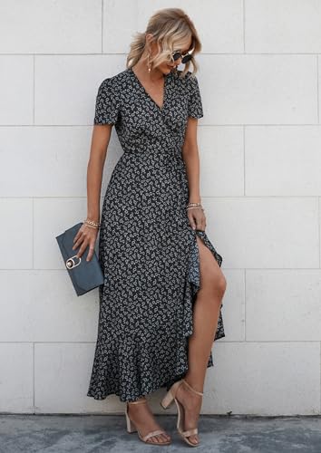 PRETTYGARDEN Women's Boho Floral Summer Maxi Dresses - color: Black, size: Small