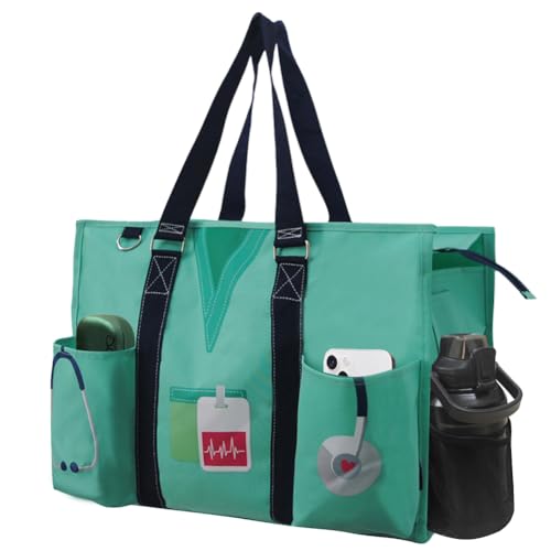 NGIL Work Tote Bag with Exterior Pockets - color: Mint Nurse Life