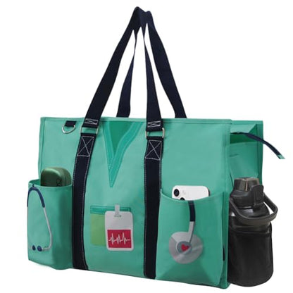 NGIL Work Tote Bag with Exterior Pockets - color: Mint Nurse Life