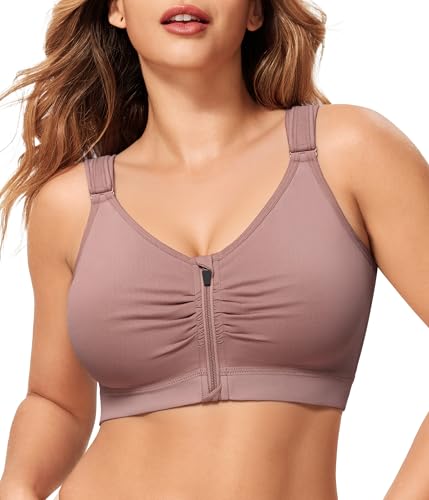 CYDREAM Zip Front Closure Wireless Bras for Women Post Surgery Compression - color: Purple, size: X-Large