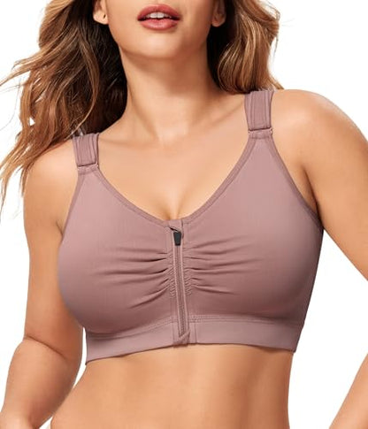 CYDREAM Zip Front Closure Wireless Bras for Women Post Surgery Compression - color: Purple, size: X-Large