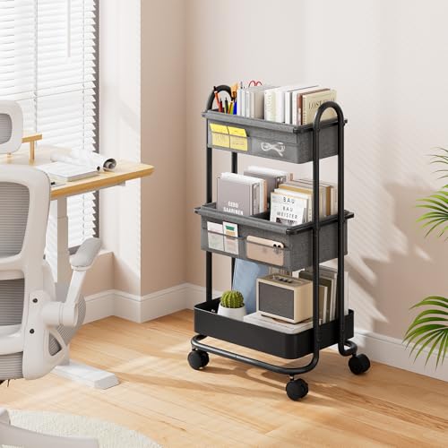 Modanais Baby Diaper Caddy Organizer Cart - 3 Tier Rolling Cart, Black - color: Black