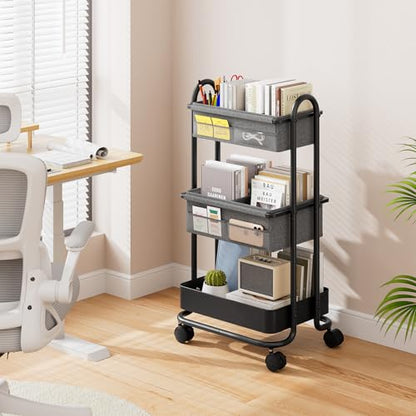 Modanais Baby Diaper Caddy Organizer Cart - 3 Tier Rolling Cart, Black - color: Black