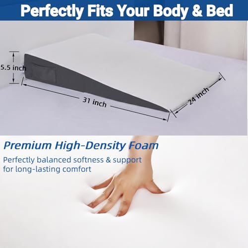 FSA Eligible 31" Extra-Long Wedge Pillow for Sleeping, Reflux,Snoring,White - color: White
