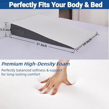 FSA Eligible 31" Extra-Long Wedge Pillow for Sleeping, Reflux,Snoring,White - color: White