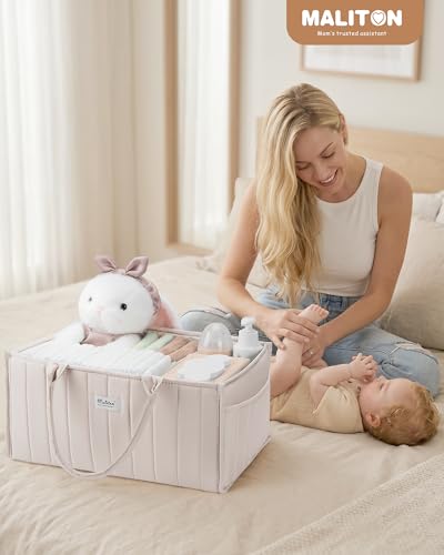 Maliton Baby Diaper Caddy Organizer with 2 Side Pockets, Portable, Beige - color: Beige