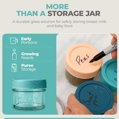 Mason Bottle Glass Breastmilk Storage Jar Set with Lids, 8-Pack, 4oz & 8oz - size: Mixed Jar Set (8 pack)
