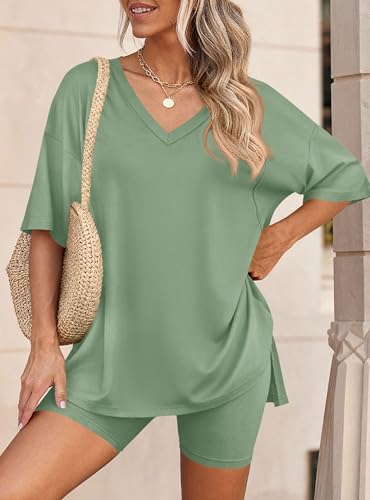 PRETTYGARDEN Womens 2 Piece Outfit Lounge Short Sets - color: Bean Green, size: Small